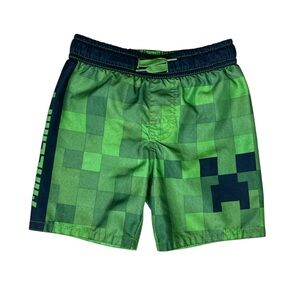 Minecraft Boys Creeper Green Pixelated Swim Trunks (V)